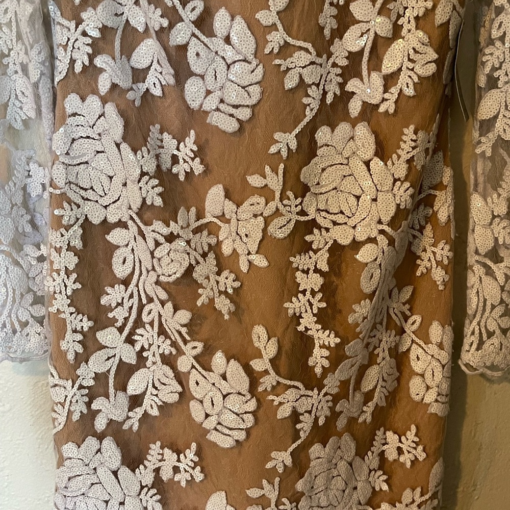 Dress The Population Grace A-Line Elegant Lace Floral Dress - White and Tan - Picture 3 of 9